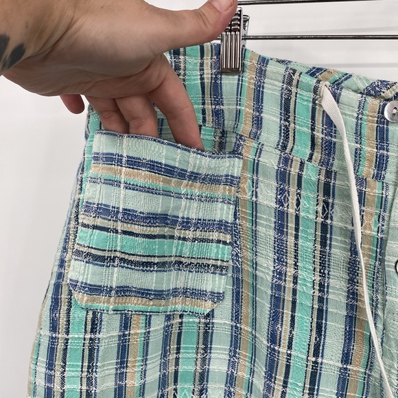 Sundance Gigi Pants Womens Sz XL Blue Green Plaid Striped Cotton Wide Leg Travel - Picture 5 of 11